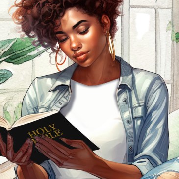 homey room featuring a beautiful young woman reading her bible